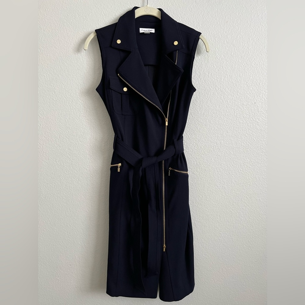 CALVIN KLEIN - Women's Moto Belted Sleeveless
Sheath Dress - Navy Blue